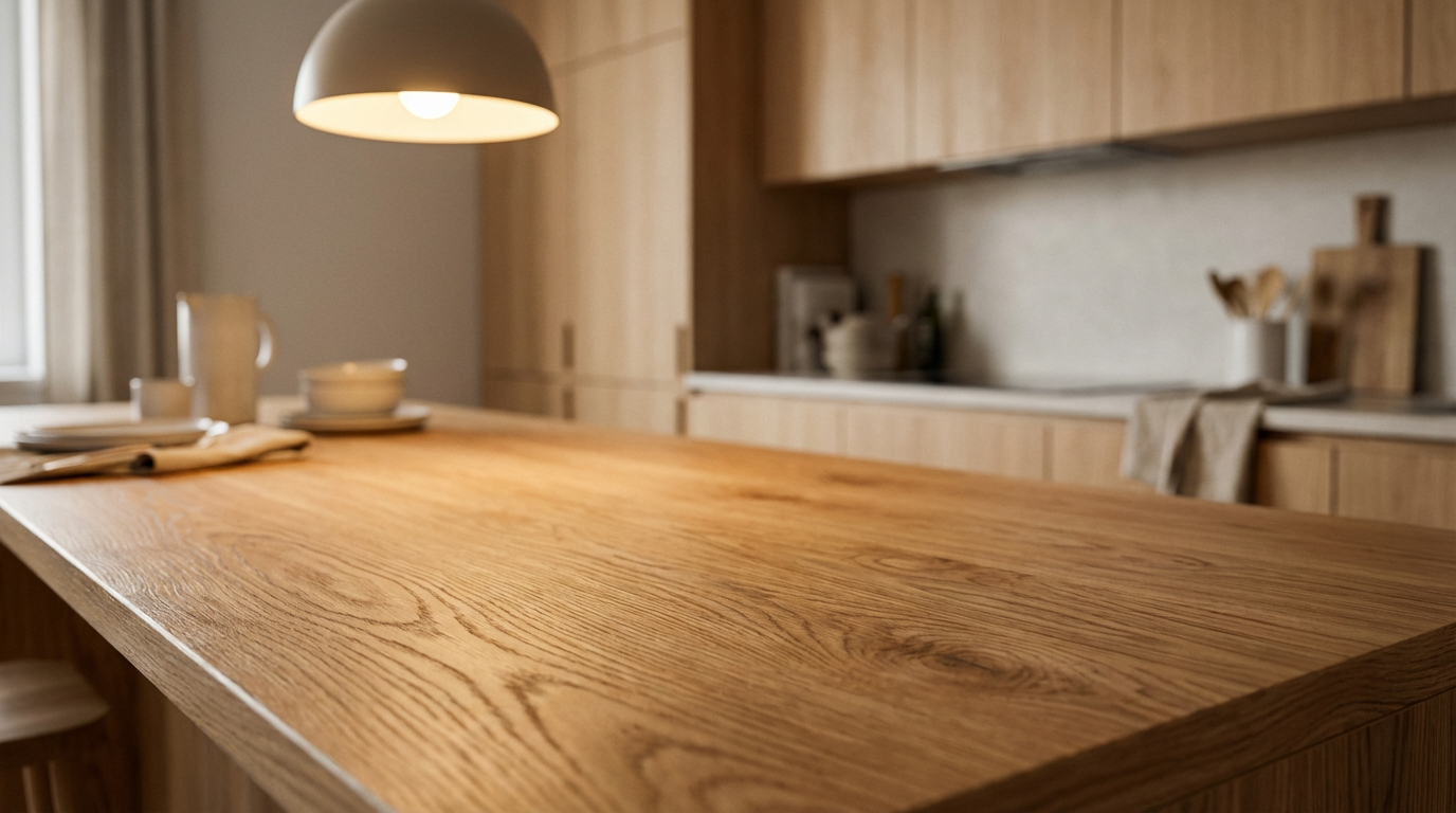 Piękny blat dębowy w nowoczesnej kuchni